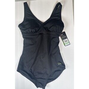 Speedo Anthracite 19-4007 T Black One Piece Swimsuit Women’s Size 8 NWT‎ $88